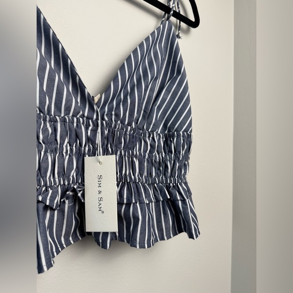 Sim & Sam Backless Scrunch Tank Top Blue & White Stripes NWT - Picture 5 of 8